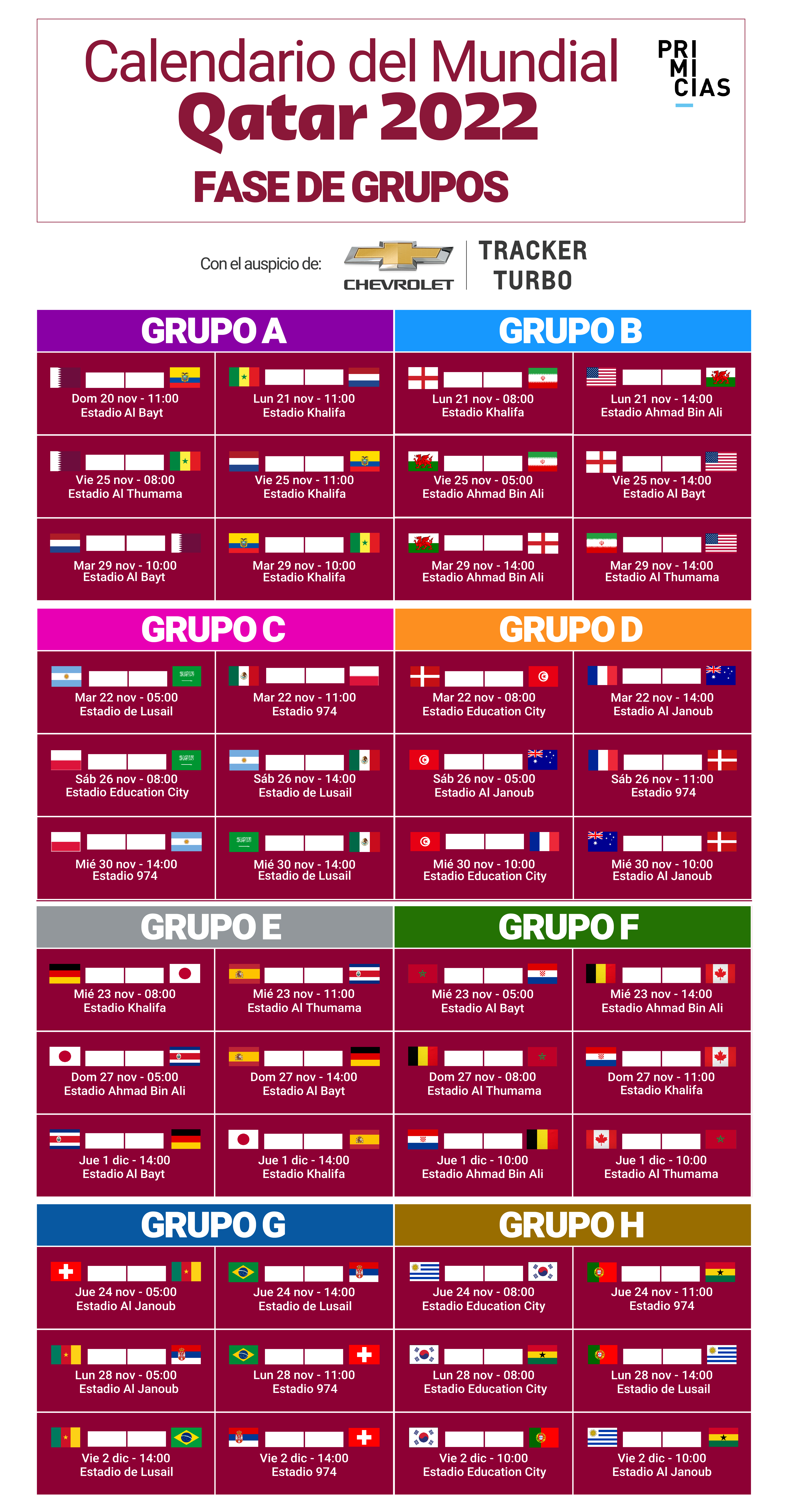 Fechas y de los partidos de el Mundial de Qatar