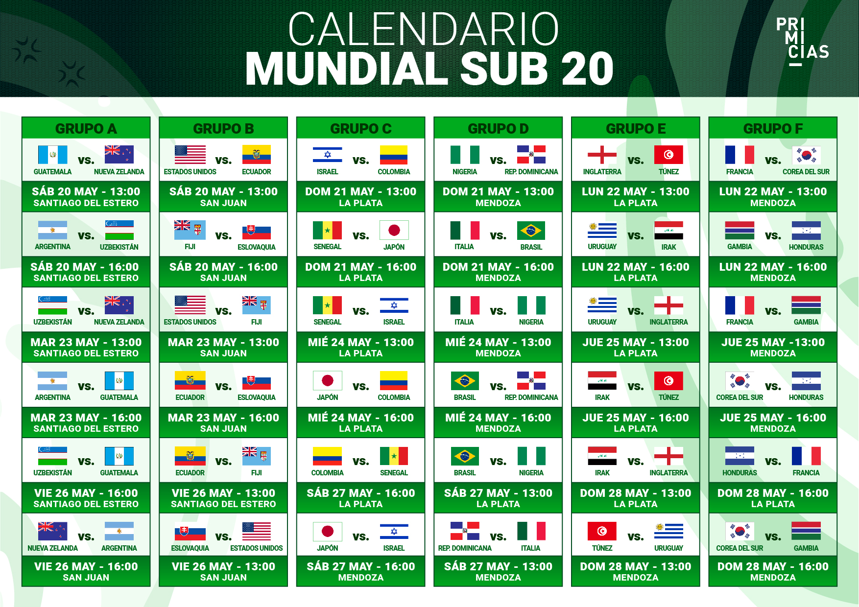 Descargue el calendario del Mundial Sub 20 de Argentina 2023